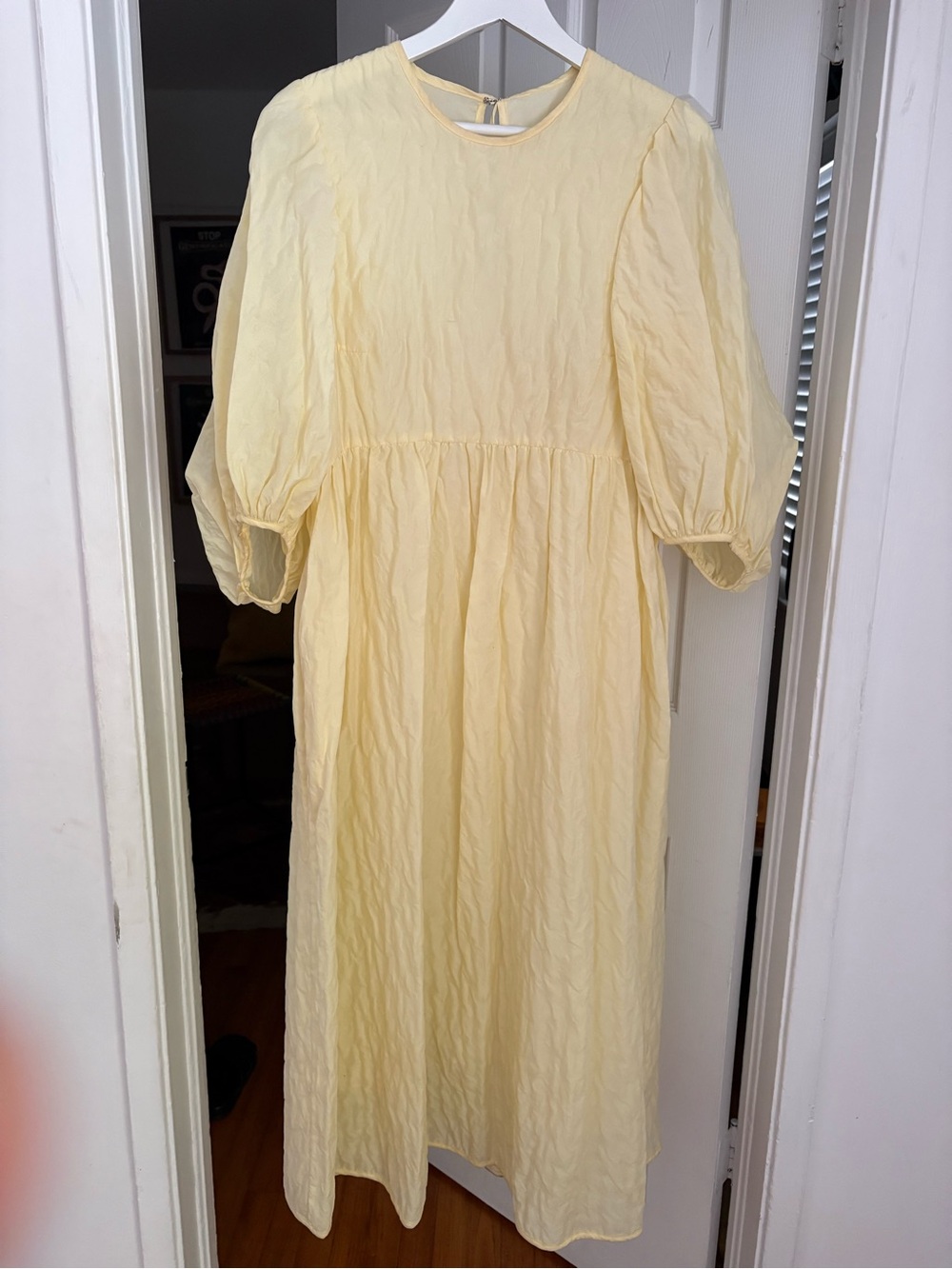 Cecilie Bahnsen Light Yellow Puff Sleeve long Dress